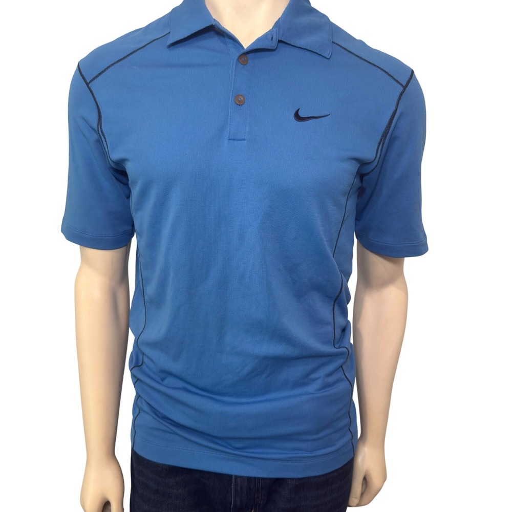 Nike Golf Mens Dri-FIT Polo Shirt Blue Short Sleeve Embroidered Swoosh Size L